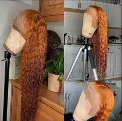 Orange Curly Brazilian Remy Human Hair Glueless 13x..